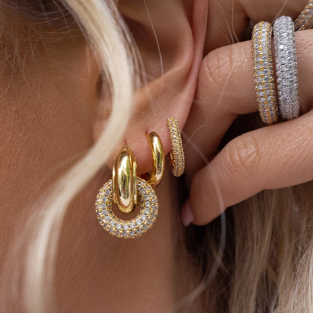 Zircon Round Huggie Hoop Earrings