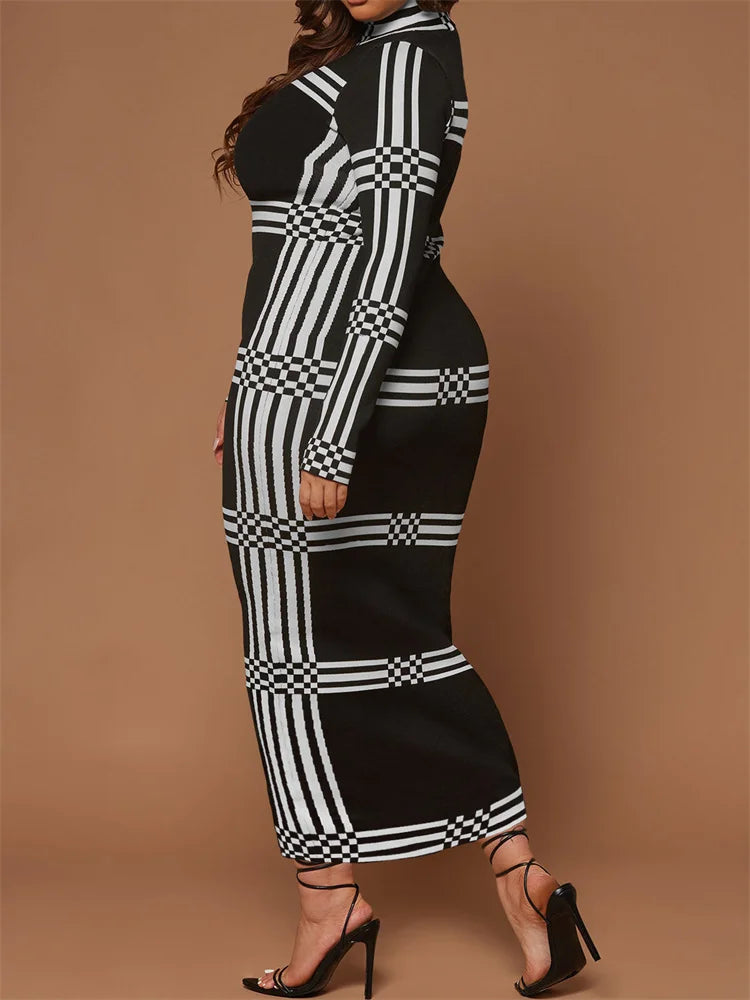 Wmstar Plus Size Dresses for Women O Neck Bodycon Stretch Striped Elegant New in Fashion Maxi Dress Wholesale Dropshipping 2024