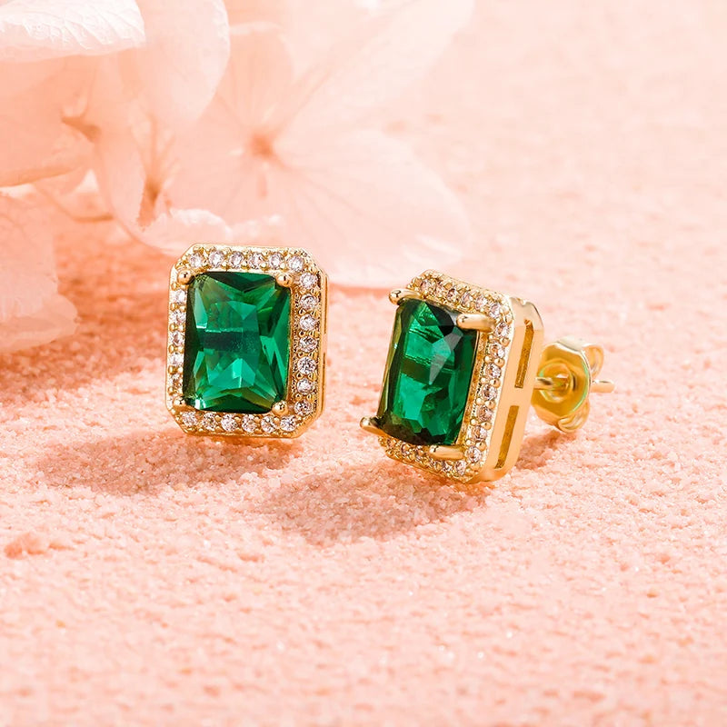 1 Pair Hip Hop 3A+ CZ Stone Pave Bling Ice Out Geometric Square Stud Earrings for Men Rapper Jewelry Gold Silver Color