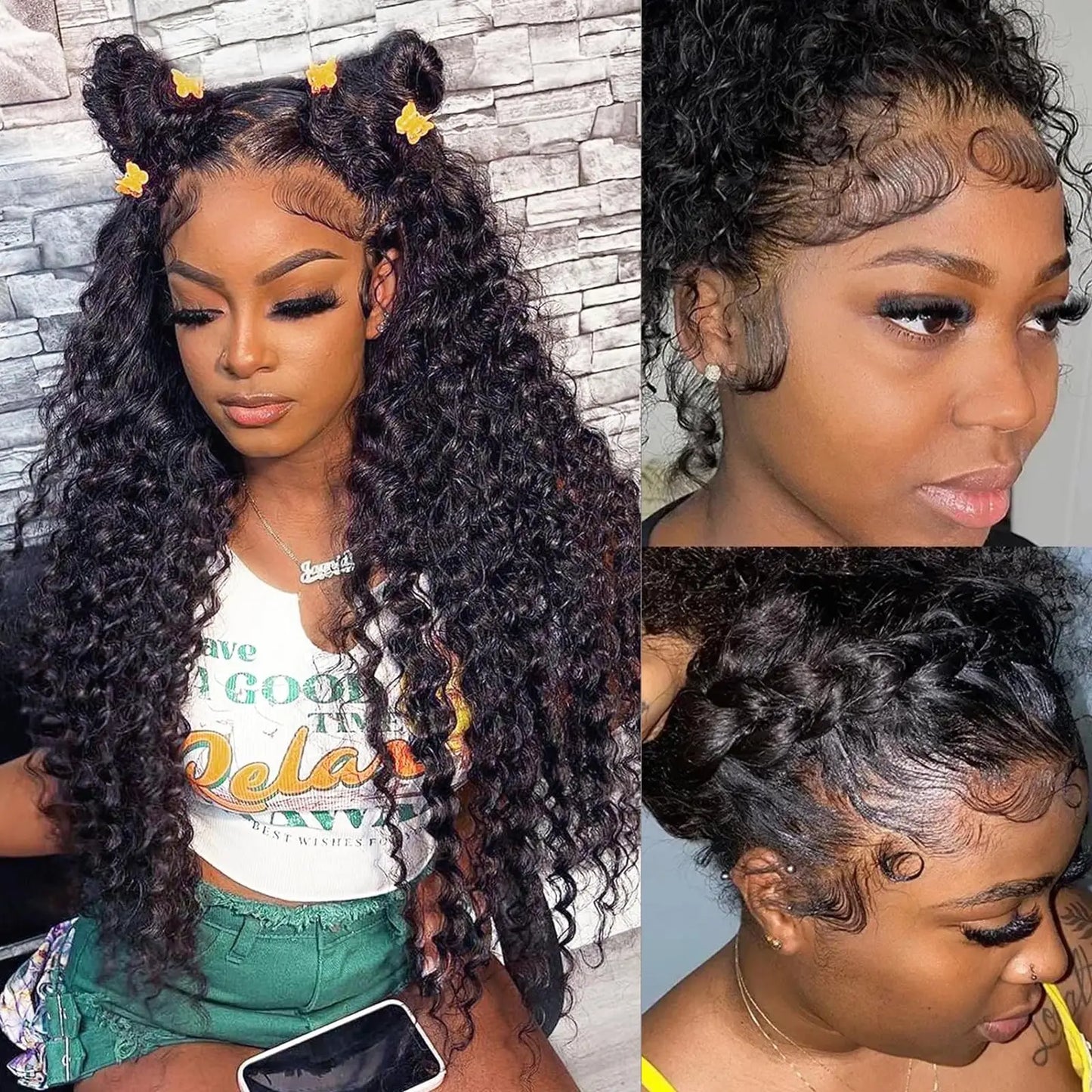 Curly 360 Lace Front Human Hair Wigs 250 Density Brazilian Deep Wave 40 Inch 13x6 HD Lace Frontal Wig 100% Human Hair Preplucked