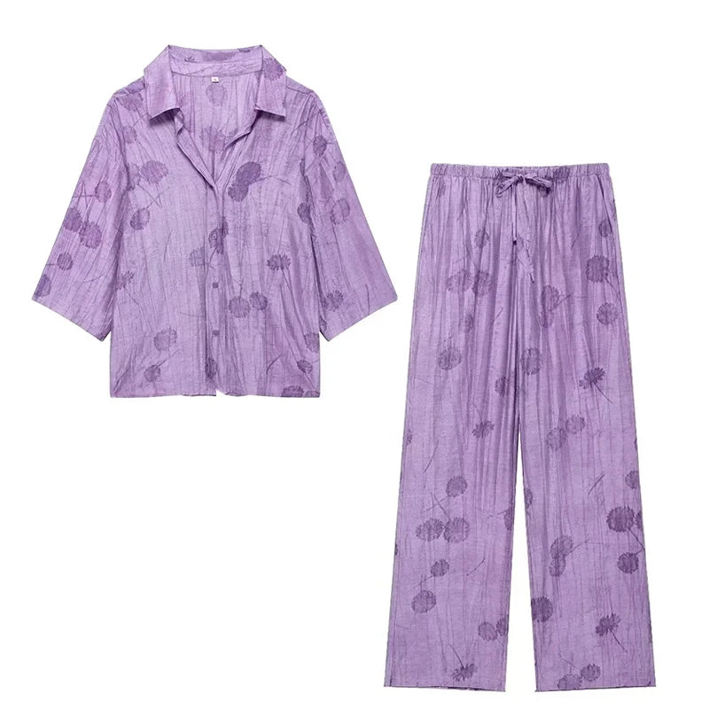 Women's Jacquard Shirt and Pants Set Casual Chic