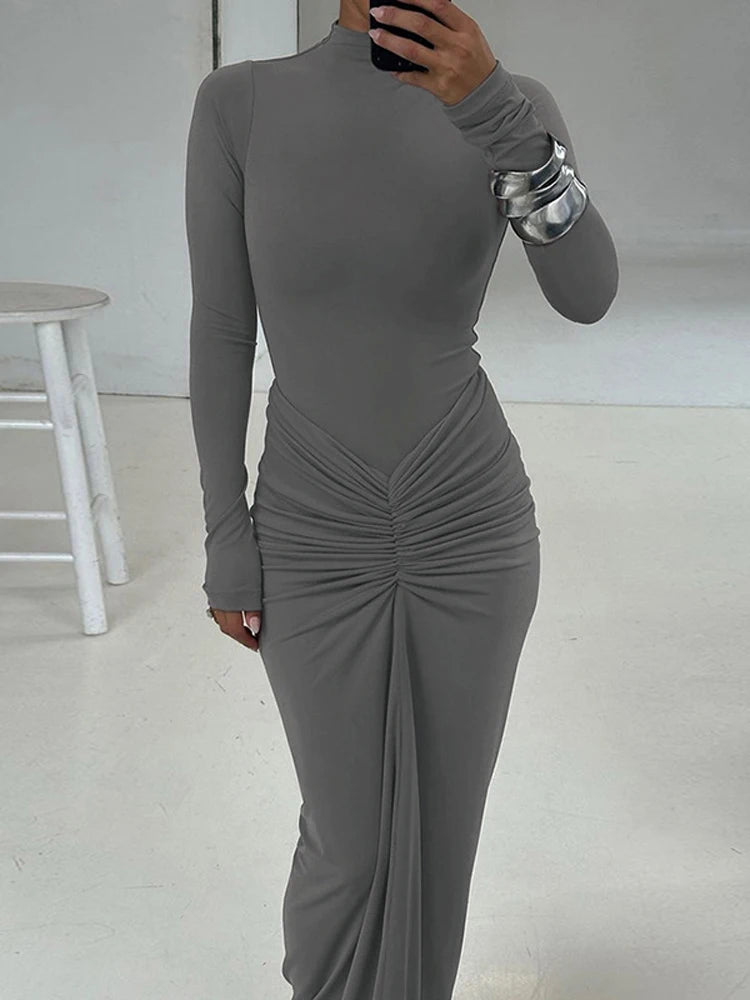 Tossy Pleated Fashion Patchwork Long Dress