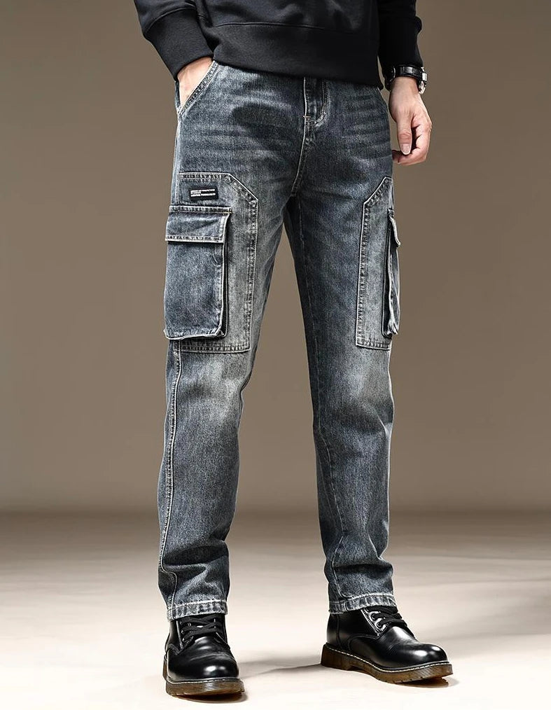 Jeans for Men Straight Male Cowboy Pants with Pockets Trousers Cargo Regular Aesthetic New in Stacked Korean Fashion Trend 2024