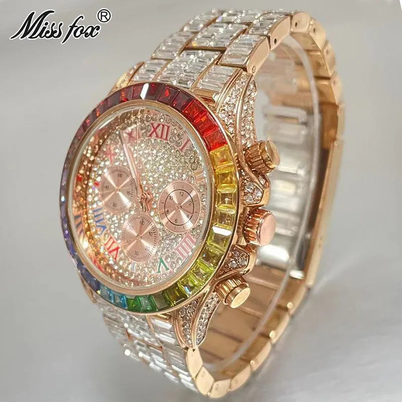 Top Luxury Iced Rainbow Watch Jewelry