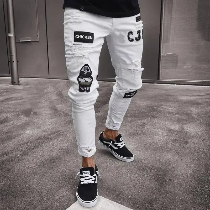 Men's Punk Ripped Skinny Jeans