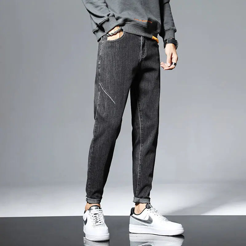 Slim Boys Blue Jeans, Black Men's Fashion Casual Trousers, Gray Denim Pants, Asian Size 28-38, Men Jean