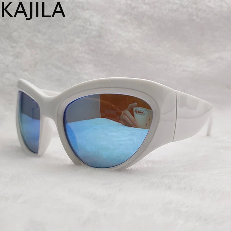 Cyber Y2K Punk Sport Cat Eye Sunglasses Women 2025 Luxury Brand Retro 2000's Wrap Around Sun Glasses Lady UV400 Eyewear Shades