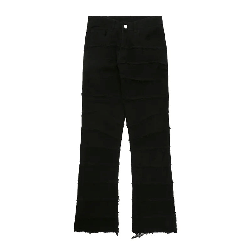 Heavy Industry Hole Frayed Destruction Waxed Jeans Mens High Street Retro Straight Ripped Pencil Pants Oversize Denim Trousers