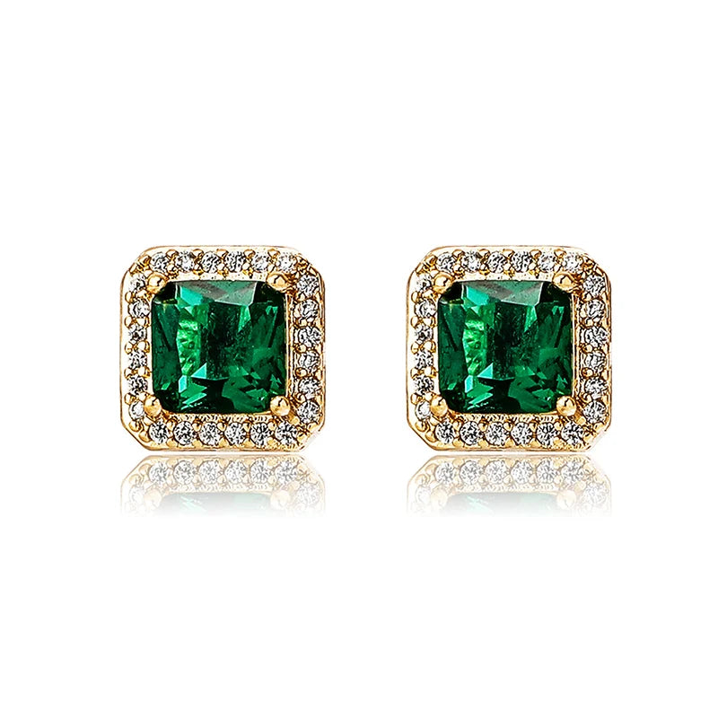 1 Pair Hip Hop 3A+ CZ Stone Pave Bling Ice Out Geometric Square Stud Earrings for Men Rapper Jewelry Gold Silver Color