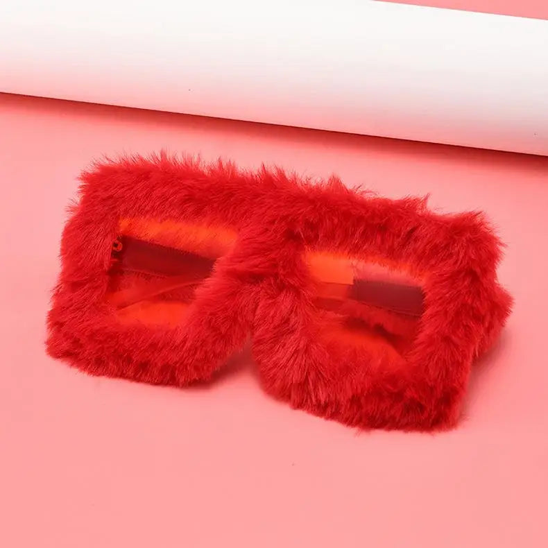 Oversized Square Women Sunglasses New Fashion Furrry Frame Gradient Shades Eyewear Retro Brand Design Winter Sun Glasses 2025