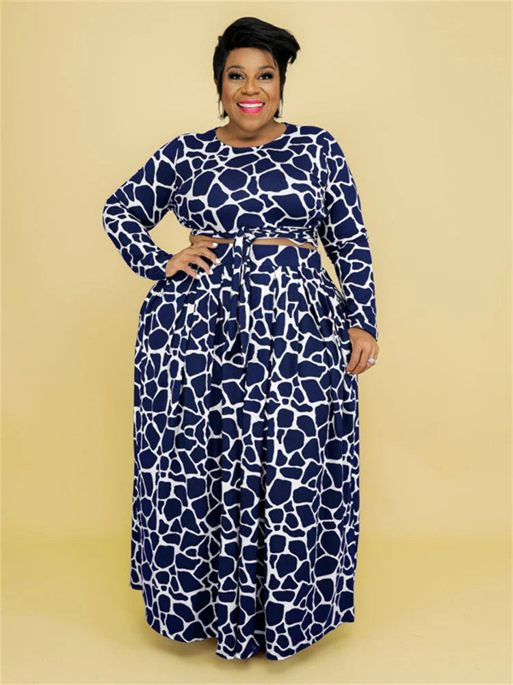 Wmstar Plus Size Women Clothing Skirts Matching Sets 2 Piece Outfits Crop Top Long Sleeve Maxi Big Swing Wholesale Dropshipping