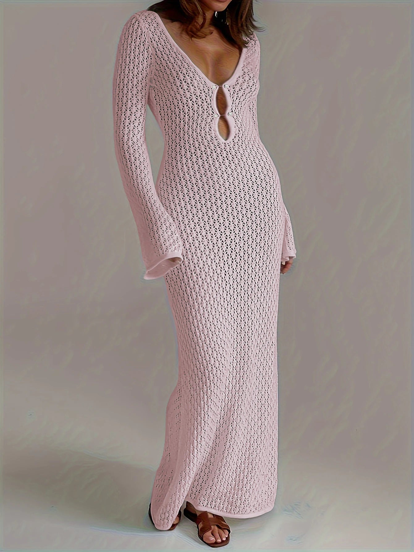 Deep V-Neck Hollow-Out Beach Dress
