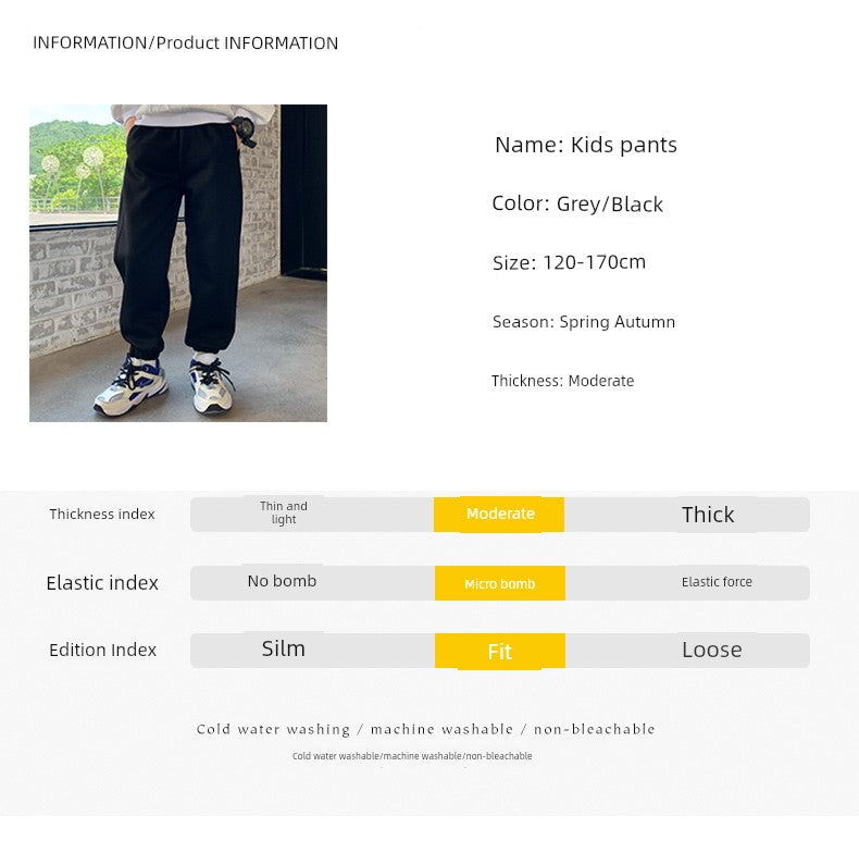Sweatpants Spring and Autumn Casual Fleece-lined Youth Boy Pants
