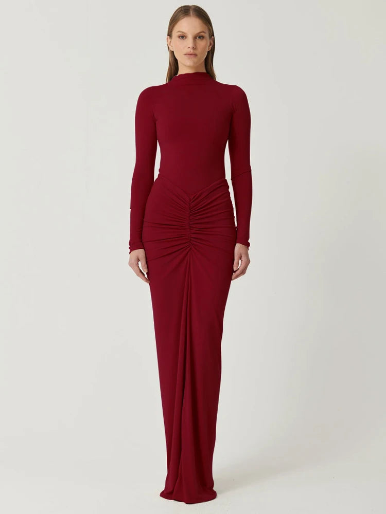 Tossy Pleated Fashion Patchwork Long Dress