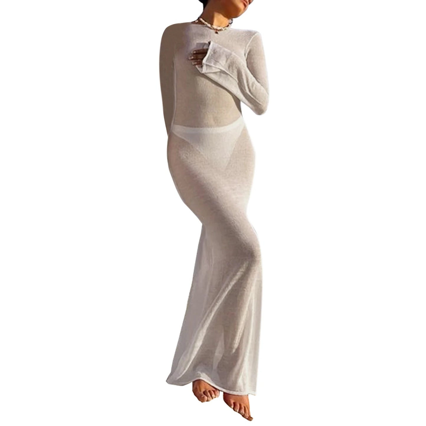 Long Sleeve Round Neck Wrapped Dress
