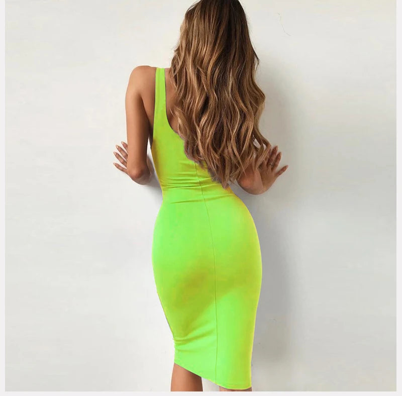 Women's Sexy Bodycon Tank Dress Sleeveless Basic Midi Club Dresses