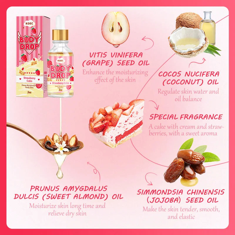 Strawberry Body Cream& Oil Set Moisturizing Nourishing Hydrating Body Lotion Essential Body Glaze Vanilla Fragrance Massage Oil