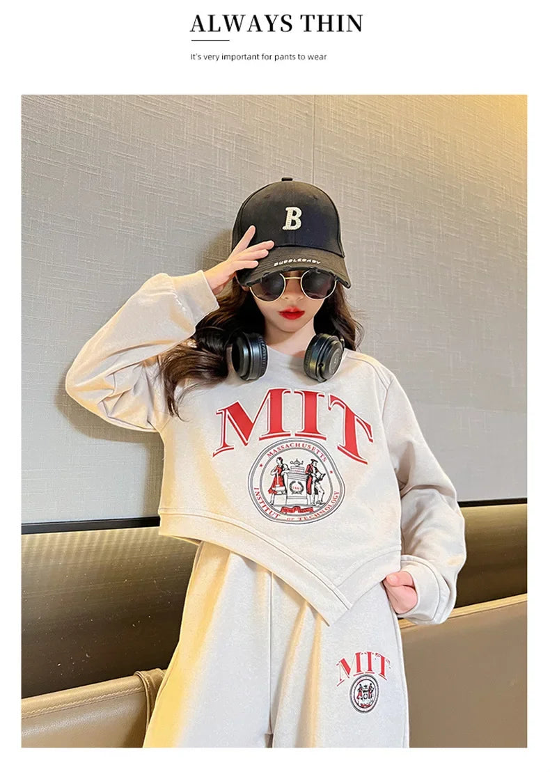 2025 autumn spring kid Girls Clothes Suit Child irregular letter sweatshirt t-shirt top and loose pant Tracksuit 4 8 10 12 year