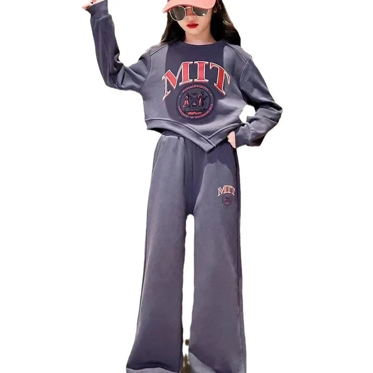2025 autumn spring kid Girls Clothes Suit Child irregular letter sweatshirt t-shirt top and loose pant Tracksuit 4 8 10 12 year