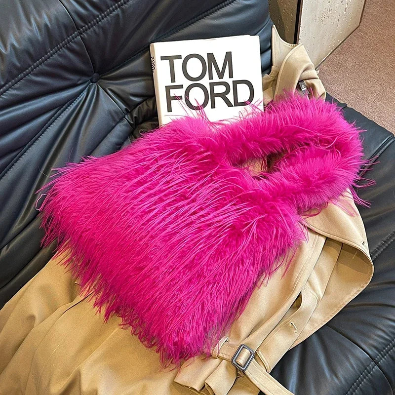 2025 NEW Wool Women's Plush Shoulder Bags Y2k Hot Faux Fur Lady Bag Large Capacity Fashion Female Furry Purse Tote Handbags