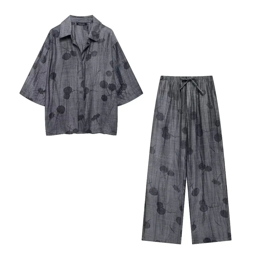 Women's Jacquard Shirt and Pants Set Casual Chic