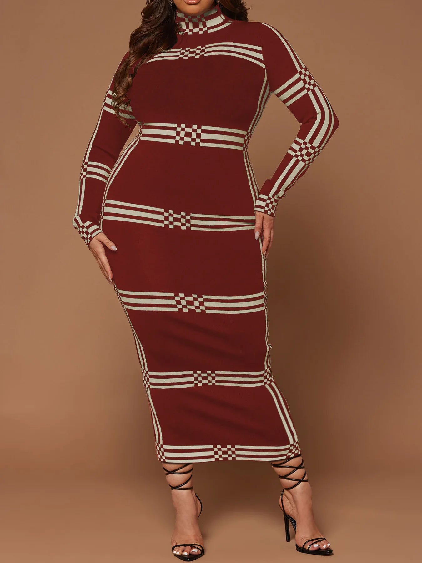 Wmstar Plus Size Dresses for Women O Neck Bodycon Stretch Striped Elegant New in Fashion Maxi Dress Wholesale Dropshipping 2024