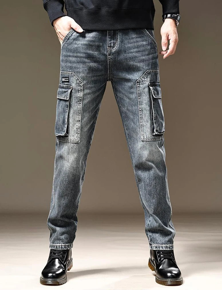 Jeans for Men Straight Male Cowboy Pants with Pockets Trousers Cargo Regular Aesthetic New in Stacked Korean Fashion Trend 2024