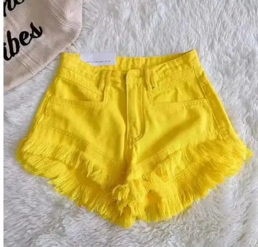 2025 High-waisted Slim Tassel White Denim Raw Shorts Summer 2024 Hot Girl Design New Womens Jean Shorts Шорти
