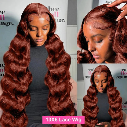 YKB 30 32 Inch Reddish Brown 13x6 HD Lace Frontal Wig Water Wave 13x4 HD Lace Front Colored Wigs Human Hair Brazilian Preplucked