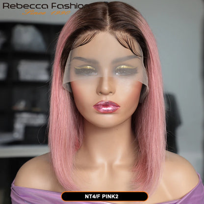 Colored Ombre Pink Bob T Part Lace Wigs Straight Human Hair Lace Front Wigs Pre Plucked Blonde Straight Lace Front Wigs