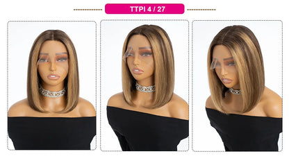 Colored Ombre Pink Bob T Part Lace Wigs Straight Human Hair Lace Front Wigs Pre Plucked Blonde Straight Lace Front Wigs