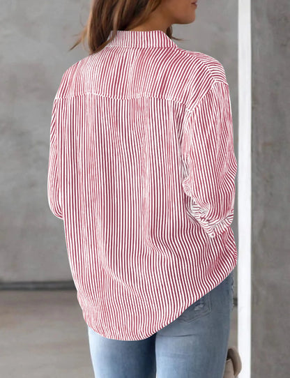Women's Shirt Blouse Pink Striped classic Print,Button Long Sleeve Casual  No pockets Daily Basic Shirt 2025 Fall & Winter Tops
