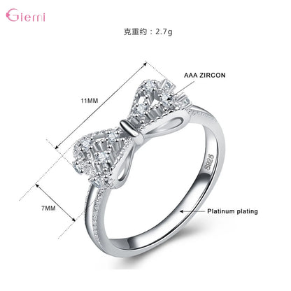 Women's 925 Sterling Silver Bowknot Zirconia Ring