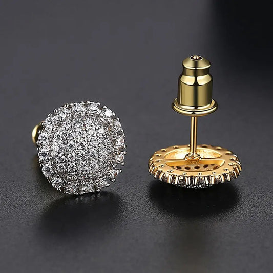3 Colors Hip Hop CZ Stone Bling Iced Out Round Stud Earrings Cubic Zirconia Earring for Women Men Hiphop Rappy Jewelry Rose Gold