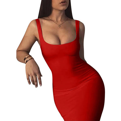 Women's Sexy Bodycon Tank Dress Sleeveless Basic Midi Club Dresses