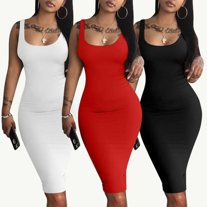 Women's Sexy Bodycon Tank Dress Sleeveless Basic Midi Club Dresses