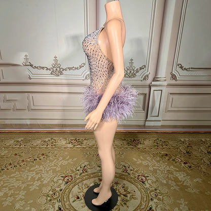Novance Y4346 Wholesale Clothing Supplier Sexy Women's Bodysuits Skinny With Feather and Crystal Party Stage Performance Wear