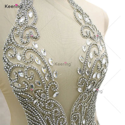 Keering Fashion Designer Silver Crystal 2023 Girls Clothing Sets Custom Glass Rhinestone Black Gold Applique for Dresses