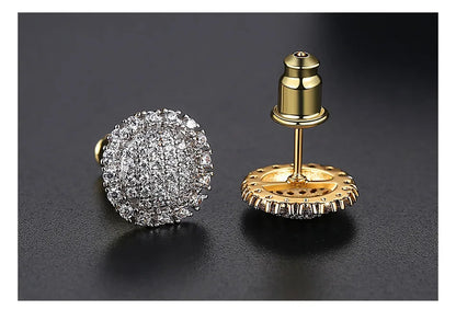 3 Colors Hip Hop CZ Stone Bling Iced Out Round Stud Earrings Cubic Zirconia Earring for Women Men Hiphop Rappy Jewelry Rose Gold