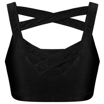 Kids Girls Stretchy Strappy Ballet Dance Sets Sleeveless Gymnastics Workout Crop Top with Shorts Set Girls Sports Dance Wear
