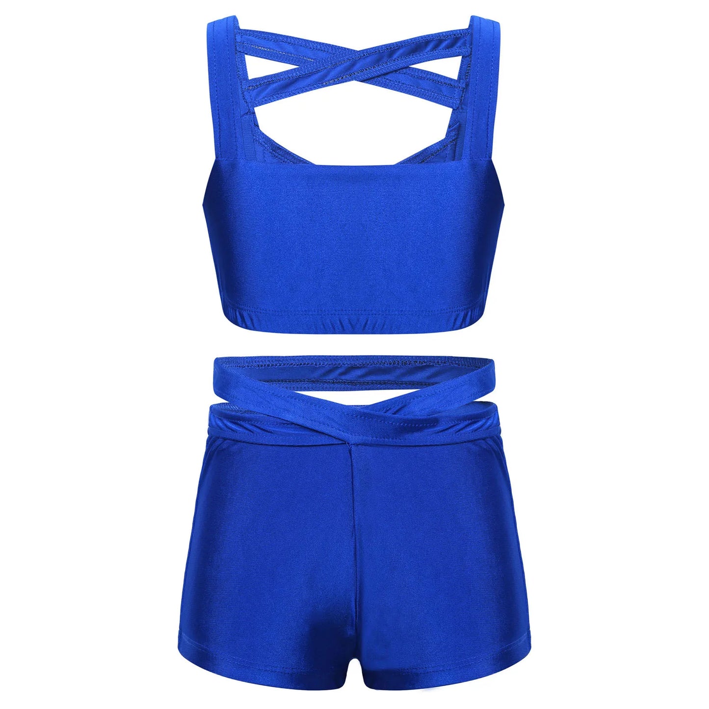 Kids Girls Stretchy Strappy Ballet Dance Sets Sleeveless Gymnastics Workout Crop Top with Shorts Set Girls Sports Dance Wear