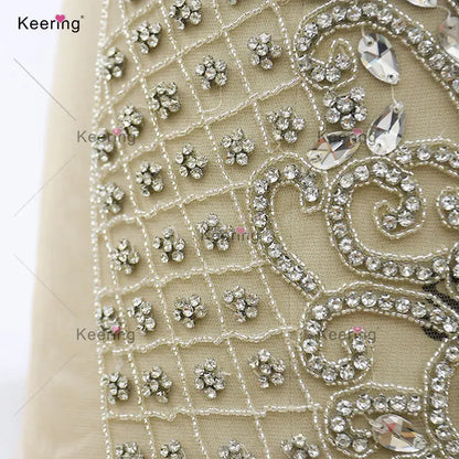 Keering Fashion Designer Silver Crystal 2023 Girls Clothing Sets Custom Glass Rhinestone Black Gold Applique for Dresses