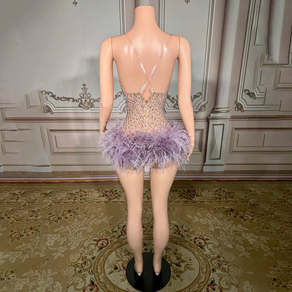 Novance Y4346 Wholesale Clothing Supplier Sexy Women's Bodysuits Skinny With Feather and Crystal Party Stage Performance Wear