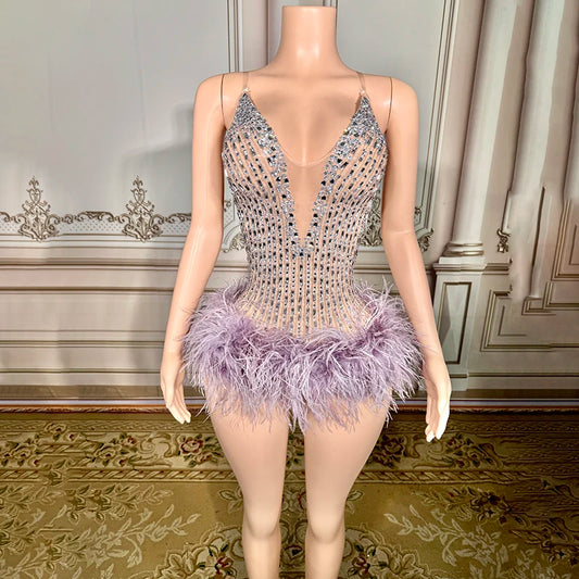 Novance Y4346 Wholesale Clothing Supplier Sexy Women's Bodysuits Skinny With Feather and Crystal Party Stage Performance Wear