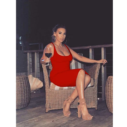Women's Sexy Bodycon Tank Dress Sleeveless Basic Midi Club Dresses