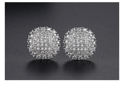 3 Colors Hip Hop CZ Stone Bling Iced Out Round Stud Earrings Cubic Zirconia Earring for Women Men Hiphop Rappy Jewelry Rose Gold