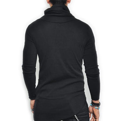 Hot Sale Fashion Streetwear Turtle neck Street T shirt Men Hip Hop Long Sleeve Asymmetry Thin Designed Men's T-Shirt MY062