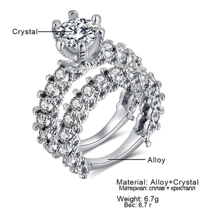 Elegant Zircon Silver Color Engagement Wedding Ring Set for Women