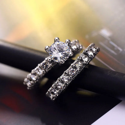 Elegant Zircon Silver Color Engagement Wedding Ring Set for Women