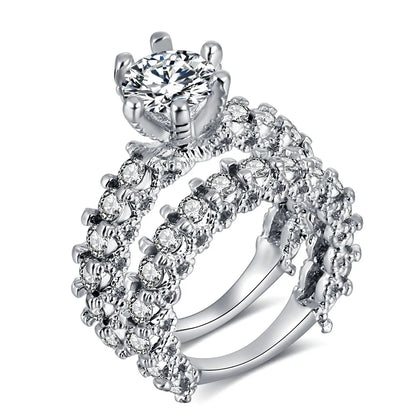 Elegant Zircon Silver Color Engagement Wedding Ring Set for Women